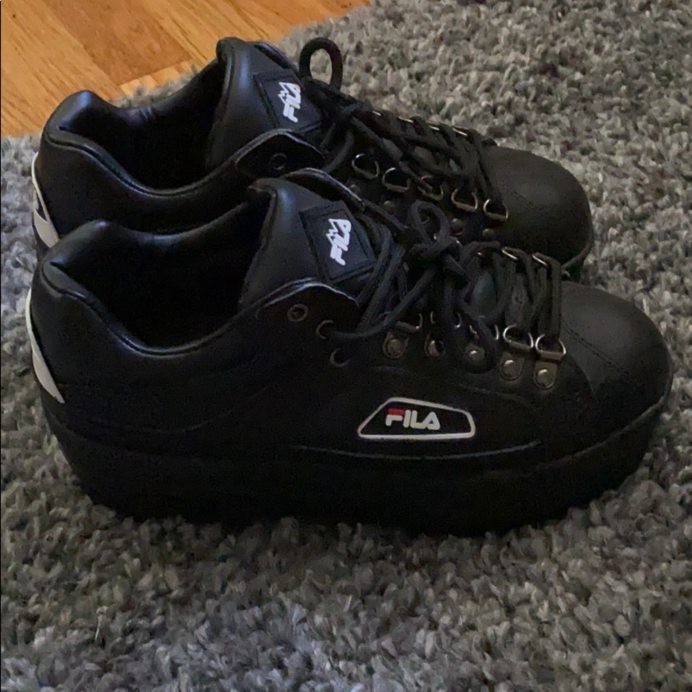 Trailblazer Wedge Sneakers by Fila in black size 8
